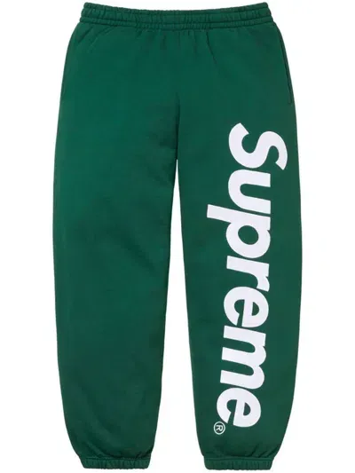 Supreme Satin-appliqué Cotton Track Pants In Green