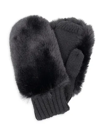 Surell Faux Fur Back Knit Mittens In Black/black