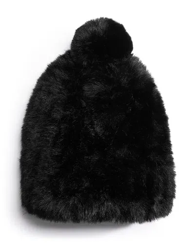 Surell Girls' Faux Fur Knitted Beanie Hat - Little Kid, Big Kid In Black