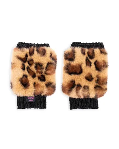 Surell Girls' Fingerless Texting Mittens - Big Kid In Black/leopard