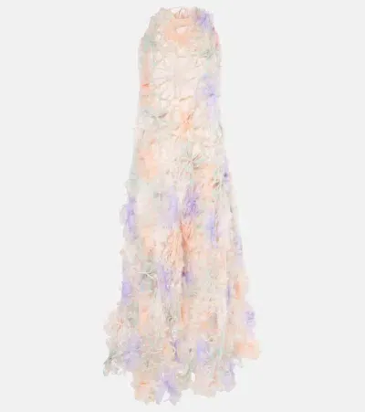 Susan Fang Air-whirl Floral-appliqué Maxi Dress In Multicoloured