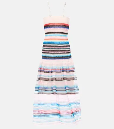 Susan Fang Beaded Striped Midi Dress In Multicoloured