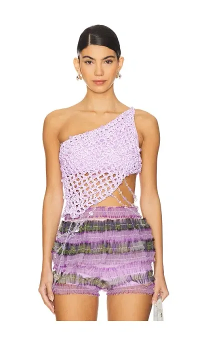 Susan Fang Diagonal Crochet Beaded Top In Purple