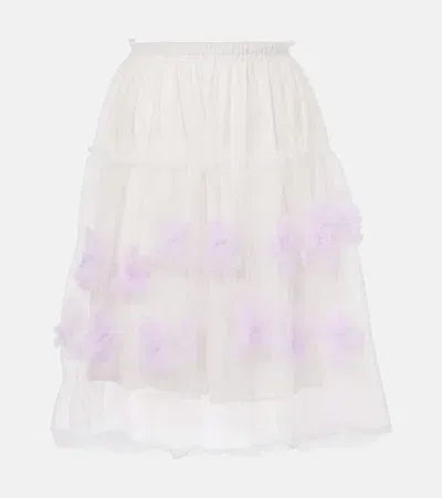 Susan Fang Floral-appliqué Mesh Midi Skirt In Purple