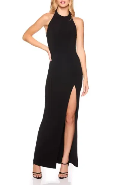 Susana Monaco Open Back Halter Jersey Cocktail Dress In Black