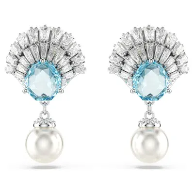 Swarovski Shell, Blue, Rhodium Plated Idyllia Drop Earrings