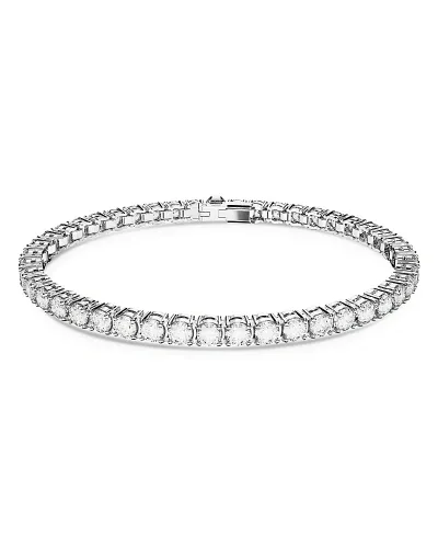 Swarovski Matrix Tennis Bracelet In Rhodium Plated In Silver