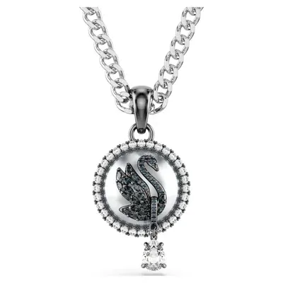 Swarovski Swan, Gray, Rhodium Plated Iconic Swan Pendant Necklace