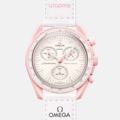 Pre-owned Swatch Omega X  Powdery Pink Velcro Moon  Mission To Venus 42 Mm