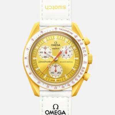 Pre-owned Swatch Omega X  Yellow Velcro Moon  Mission To The Sun Watch 42 Mm