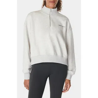 Sweaty Betty Revive Cotton Blend Half Zip Sweatshirt In Ice Grey Marl