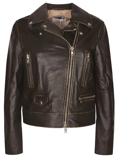 Sword 6.6.44 Classic Zipped Biker Jacket In Caffe