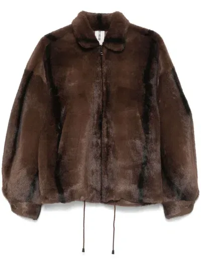 Sword 6.6.44 Swd By S.w.o.r.d. Faux Fur Zipped Jacket In Brown