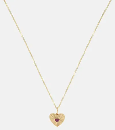 Sydney Evan Fluted Heart 14kt Gold Chain Necklace With Ruby