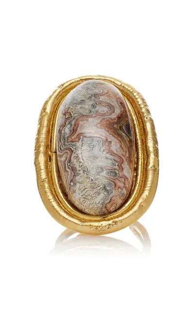 Sylvia Toledano 18k Yellow Gold Plated One-of-a-kind Lace Agate Ring In Pink