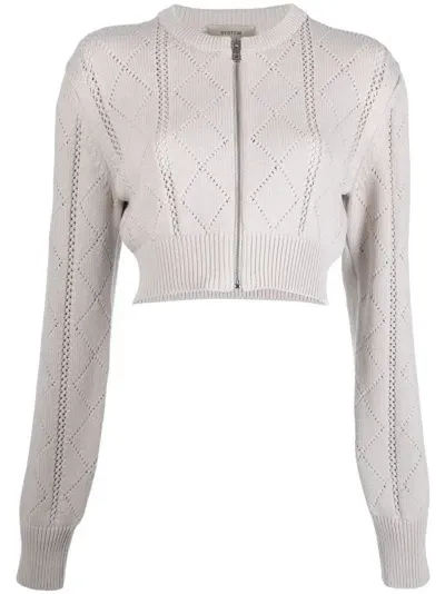 System Argyle-knit Cropped Cardigan In Neutrals