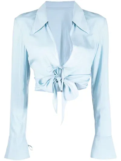 System Tie-fastening Cropped Blouse In Blau