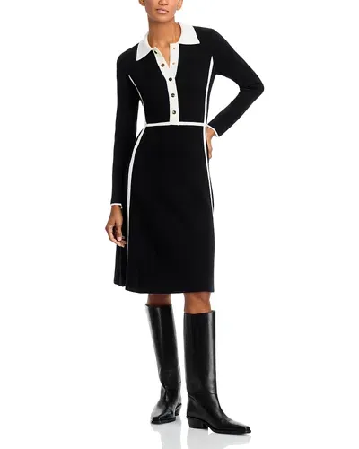 T Tahari Contrast Trim Sweater Dress In Black/white