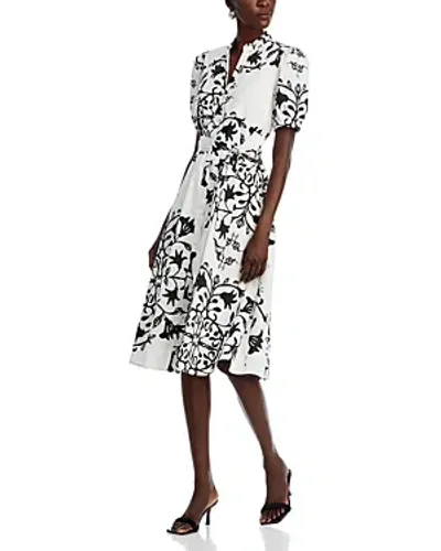 T Tahari Floral Button Down Midi Dress In White/black