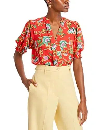 T Tahari Floral Print Puff Sleeve Blouse In Hibiscus Garden Print