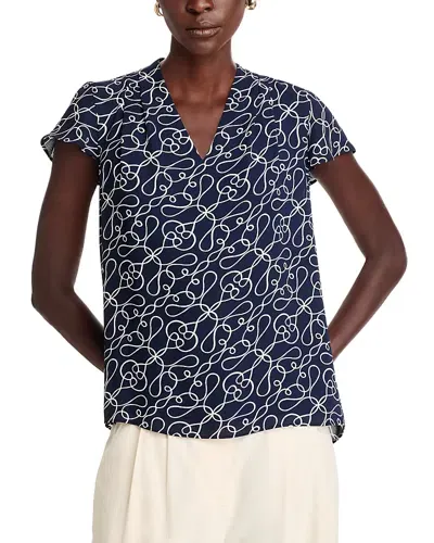 T Tahari Printed Blouse In Knotted Dr