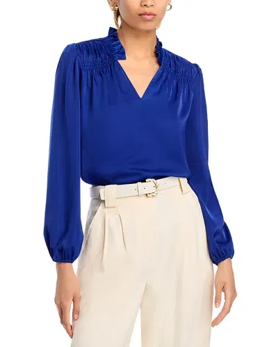 T Tahari Ruffle Collar Long Sleeve Blouse In Saphhire