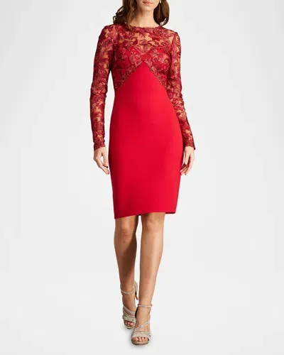 Tadashi Shoji Floral-embroidered Lace And Crepe Dress In Red