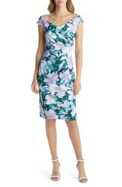 Tadashi Shoji Floral Print Off The Shoulder Sheath Dress In Multi