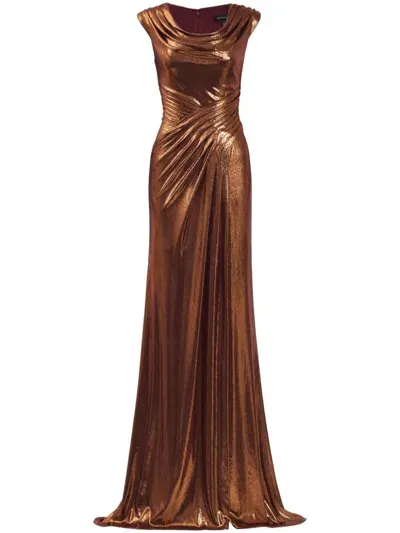 Tadashi Shoji Houghton Draped Gown In Bronze