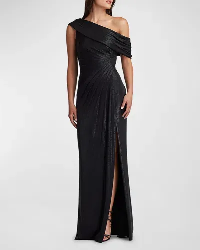 Tadashi Shoji Leary Draped One-shoulder Gown In Black