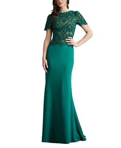 Tadashi Shoji Mitra Lattice Embroidered Bodice Gown In Green