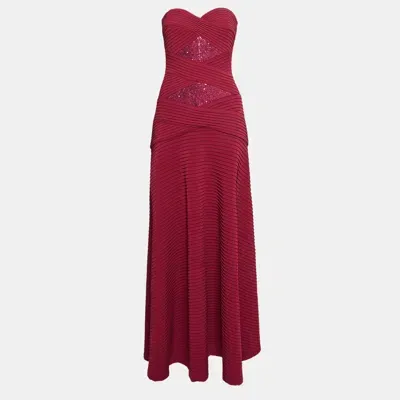 Pre-owned Tadashi Shoji Pink Sequin Embellished Jersey Strapless Gown Xs