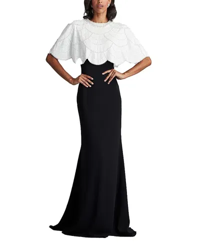 Tadashi Shoji Sequin Cape Bodice Gown In Black/ivory