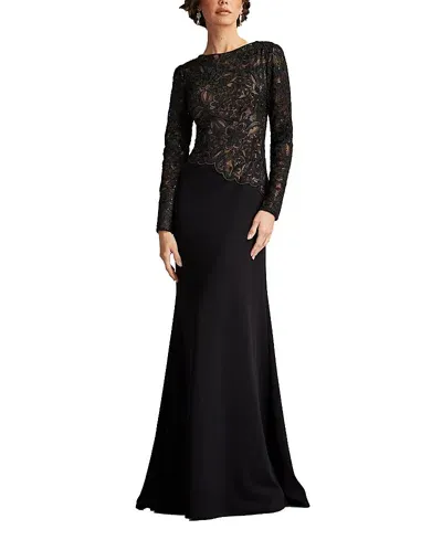 Tadashi Shoji A-line Crepe And Sequin Lace Gown In Black/nude