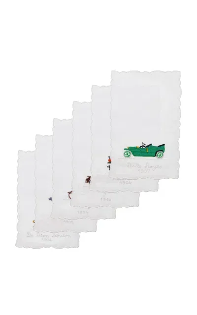 Taf Firenze Set-of-six Hand-embroidered Linen Cocktail Napkins In Multi