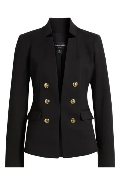 Tahari Asl Faux Double Breasted Stretch Ponte Blazer In Black