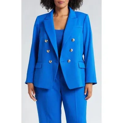 Tahari Asl Faux Double Breasted Twill Blazer In New Royal