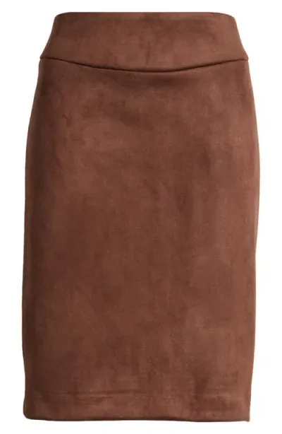 Tahari Asl Faux Suede Pencil Skirt In Espresso