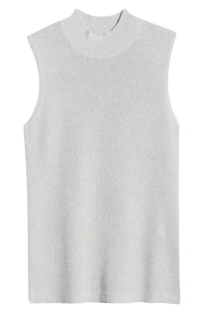 Tahari Asl Metallic Sleeveless Mock Neck Sweater In Silver