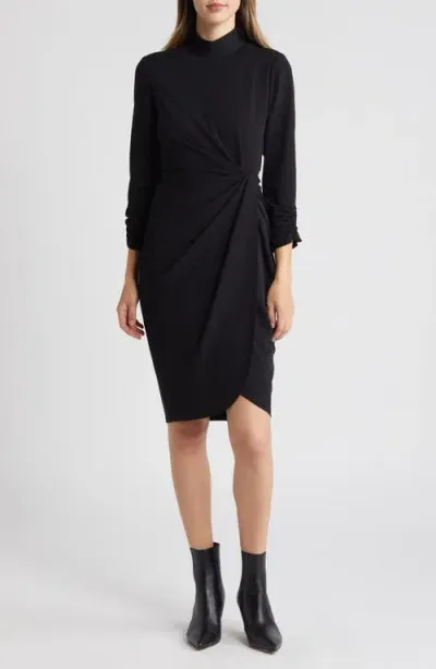 Tahari Asl Mock Neck Side Twist Sheath Dress In Black