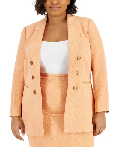 Tahari Asl Plus Size Summer Tweed Boyfriend Blazer Pencil Skirt In Salmon