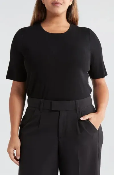 Tahari Asl Plus Size Crewneck Short Sleeve Top In Black