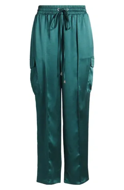 Tahari Asl Satin Cargo Pants In Juniper