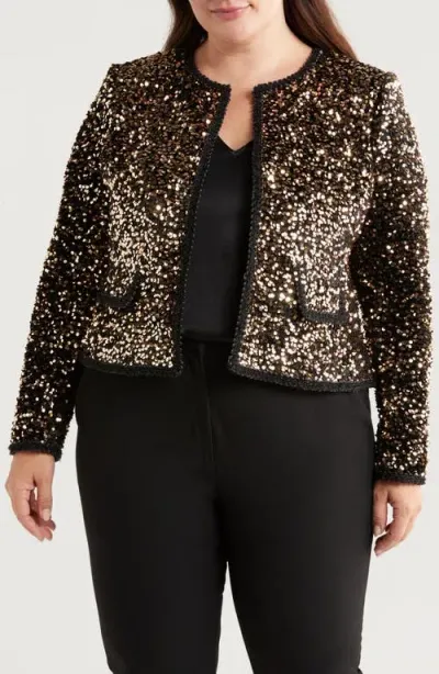 Tahari Asl Sequin Jacket In Gold Black