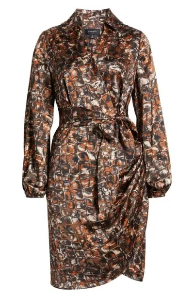 Tahari Asl Side Tie Long Sleeve Dress In Brown Croc