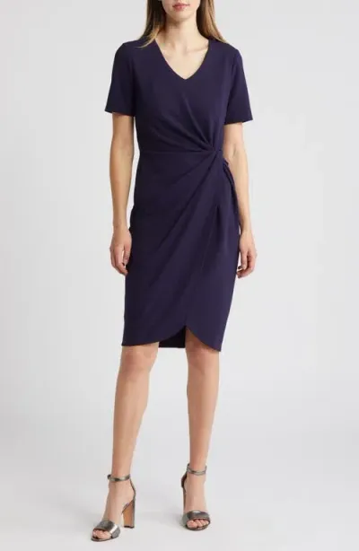 Tahari Asl Side Twist Crepe Sheath Dress In Midnight Navy