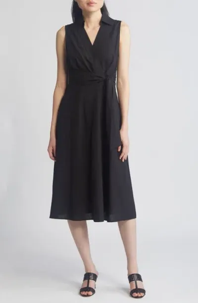 Tahari Asl Sleeveless Midi Shirtdress In Black