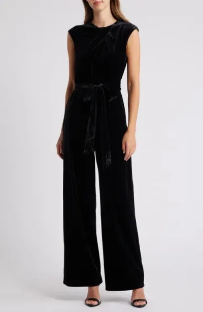 Tahari Asl Velvet Belted Jumpsuit In Black