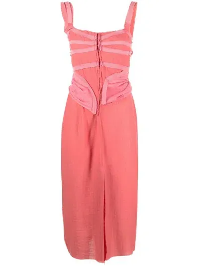 Talia Byre Tape-detail Sleeveless Midi Dress In Pink