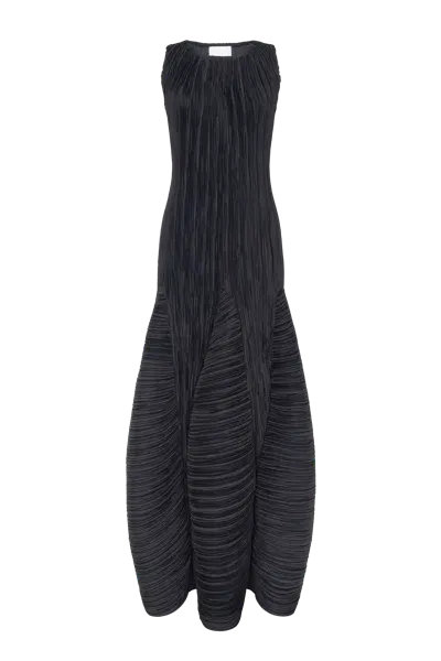 Tamar Keburia Maxi Sleeveless Pleated Dress In Black